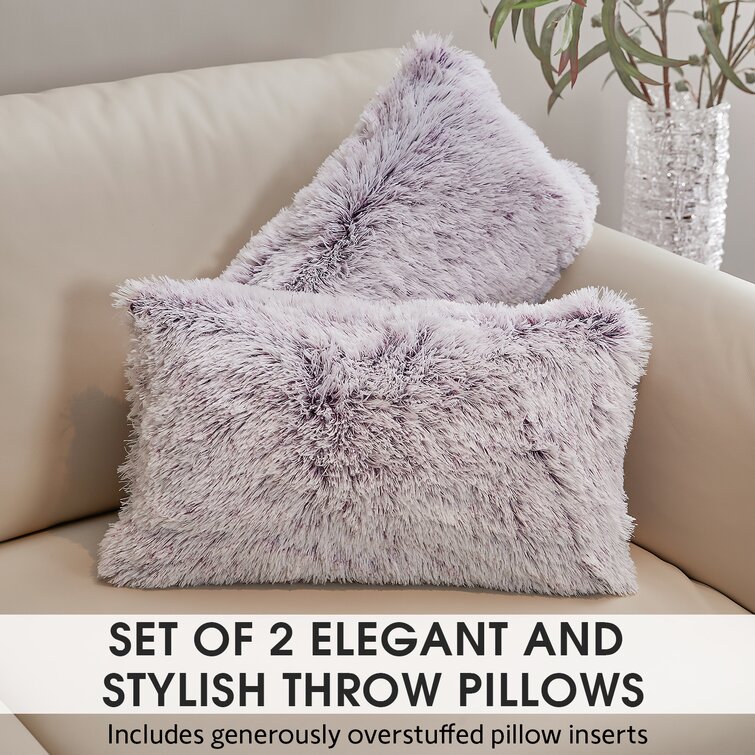 Pink furry throw online pillows